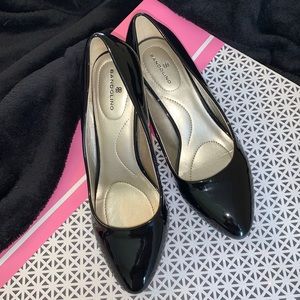 Bandolino black patten leather wedge heel